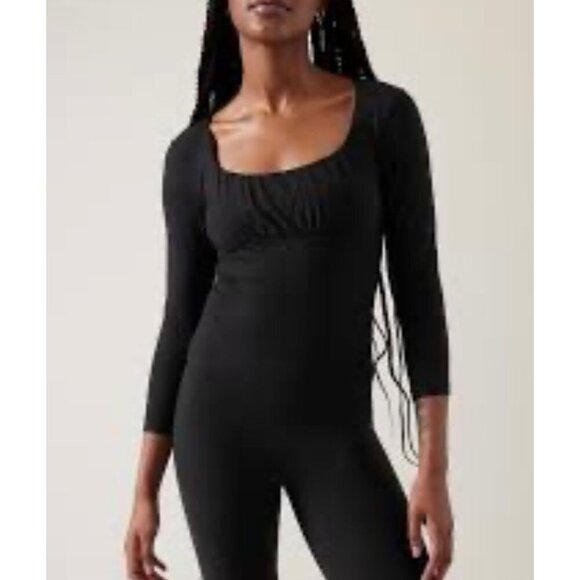 Athleta NWT Shanti Scoop 3/4 Sleeve Casual Top in Black Size Small - Picture 3 of 14